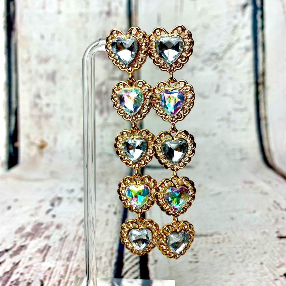 cascading linear earring. Featuring ab crystals and high polish plating